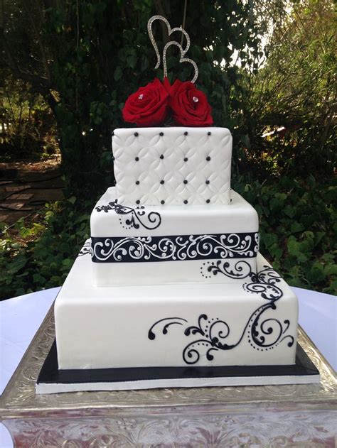 Black And White Fondant Square Wedding Cake Light Gray Wedding Gray