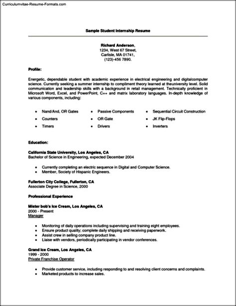 Design a resume tailored for students, this college resume or cv leads with education and experience. Resume Template For Internships For College Students | Free Samples , Examples & Format Resume ...