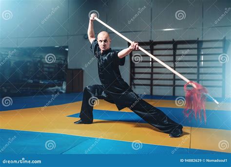 Wushu Master Training With Spear Martial Arts Stock Image Image Of