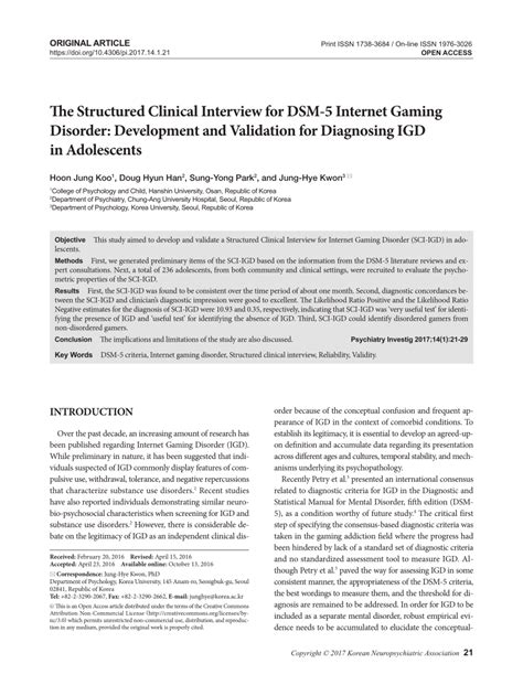 Pdf The Structured Clinical Interview For Dsm 5 Internet Gaming