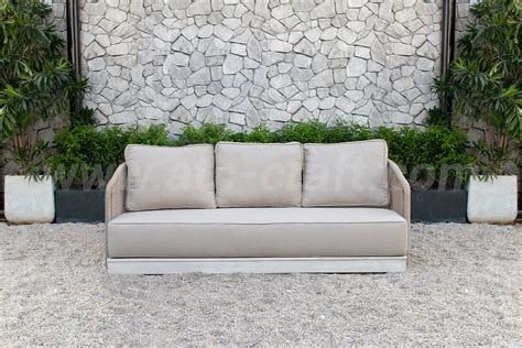Both sofa and stools come with cushions in a flattering beige colour, which perfectly complements the natural tone of the rattan and will be at home in any type of garden or patio. Minimalist Japanese Style Outdoor Sofa Set Rasf-184 | ATC Furniture