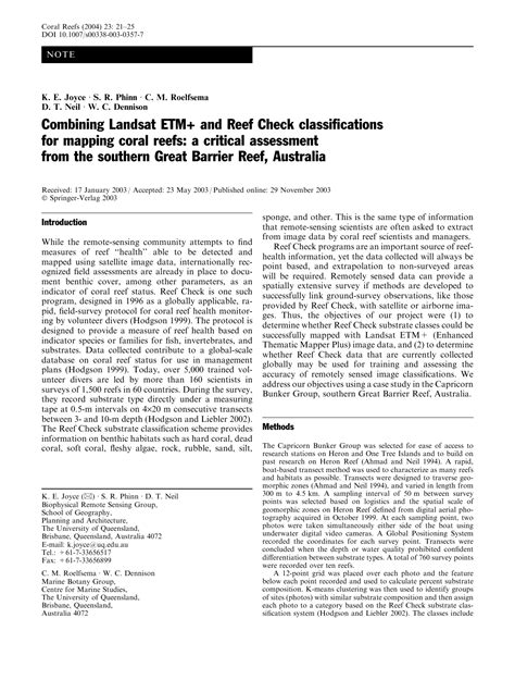 Combining Landsat Etm Plus And Reef Check Classifications For Mapping