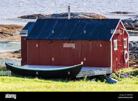 Typical Norwegian Wooden Houses Red Painted Village Digermulen At The