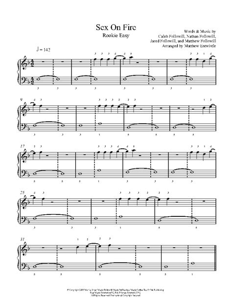 Sex On Fire By Kings Of Leon Piano Sheet Music Rookie Level