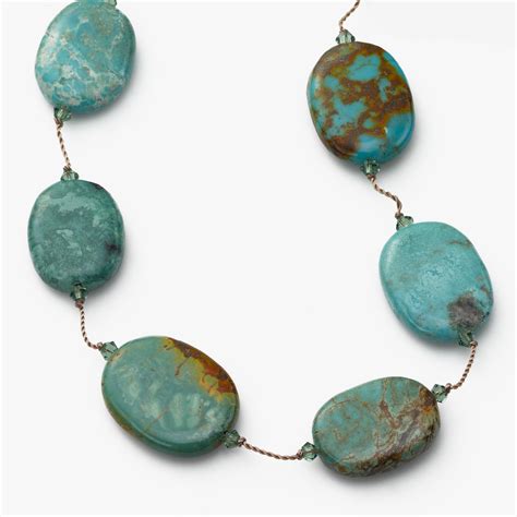 Turquoise And Swarovski Crystal Necklace 35 Inches By Margo Morrison