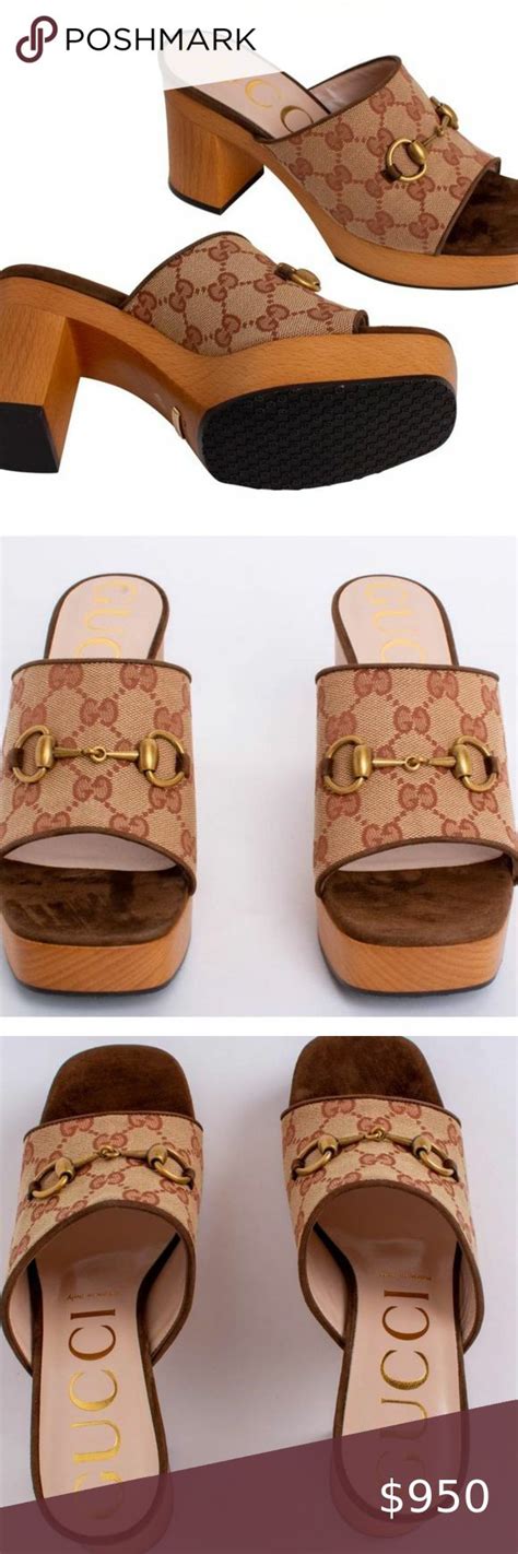 Gucci Beige Rugginemaroon Gg Monogram Slides G Heels Platforms Sandal