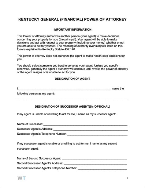 Free Kentucky General Financial Power Of Attorney Form Pdf Word