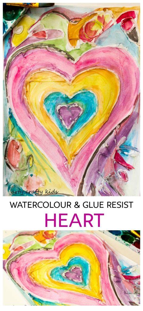 Watercolour And Glue Resist Heart Painting Arty Crafty Kids