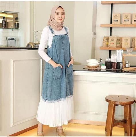 ootd overall rok jeans hijab