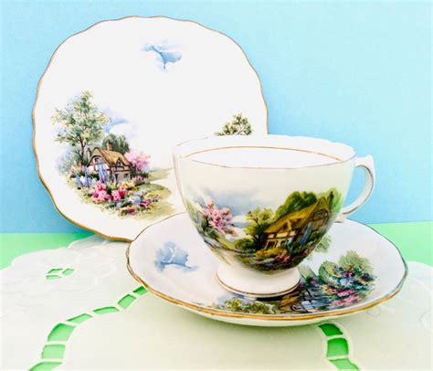 Vintage Royal Vale Country Cottage Bone China Teacup Trio Etsy