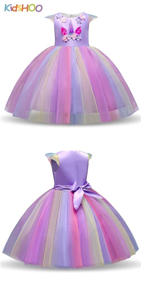 Kid Girl 3d Pearls Flowers Unicon Rainbow Tutu Princess Dress Rainbow