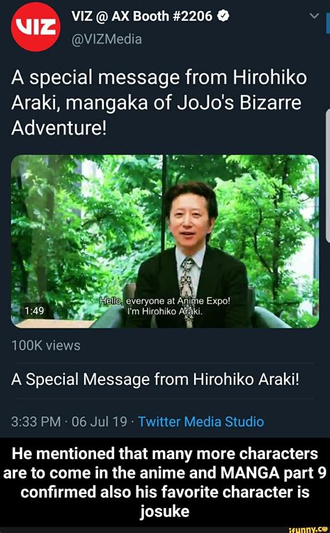 A Special Message From Hirohiko Araki Mangaka Of Jojos