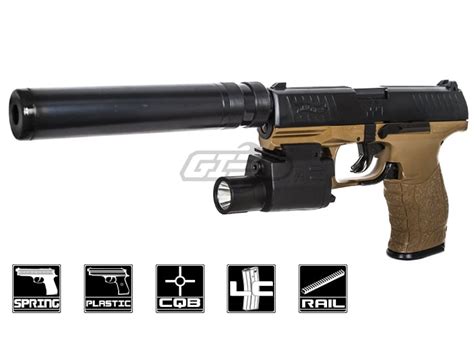Elite Force Walther Ppq Spring Airsoft Pistol W Mock Suppressor Dark