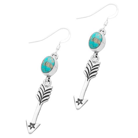 Native Arrow Dangle Earrings With Turquoise Southwest Indian