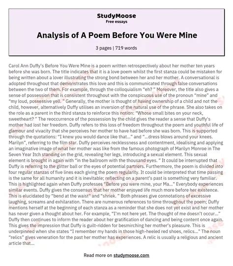 Analysis Of A Poem Before You Were Mine Free Essay Example
