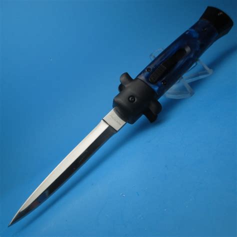 9 Blue Tactical Stiletto Style Otf Dagger Switchblade Knife