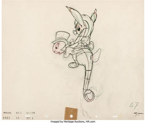 Pinocchio Jiminy Cricket Animation Drawing Original Art Walt Disney