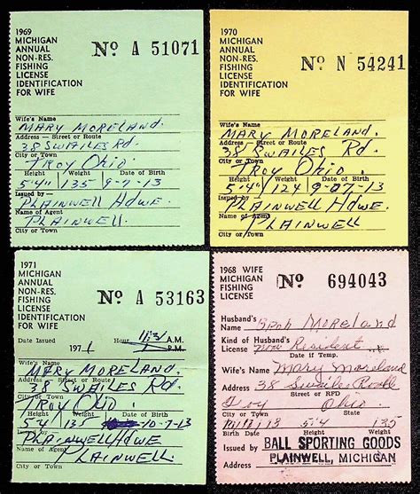 Michigan Non Resident Fishing License For Wife 1968-1971 Lot Of 4 | eBay