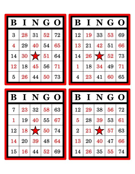 Bingo Cards 1000 Cards 4 Per Page Immediate Pdf Download Red And