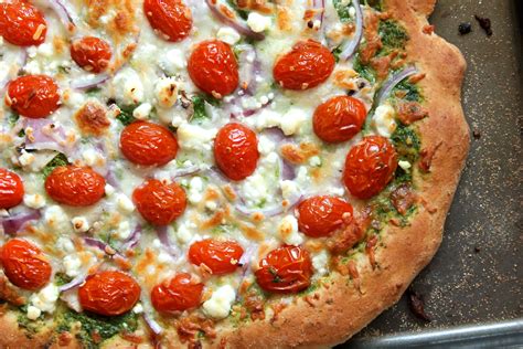 Our tomato sauce, meats, cheeses and vegetable toppings are gluten free as well! Pesto Veggie Pizza | Stephie Cooks