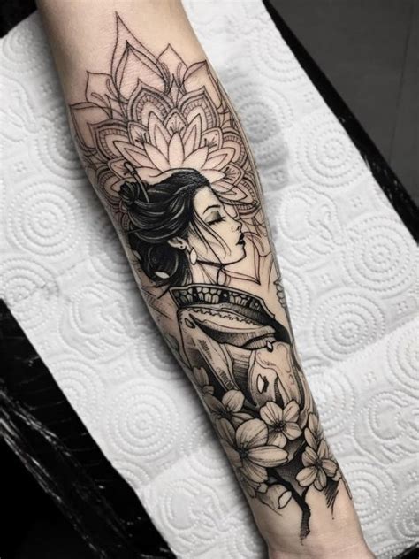 Beautiful Geisha Tattoo In A Kimono Tattooed On The Arm Otziapp