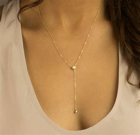 Gold Y Necklace Diamond Dainty Lariat Necklace With CZ