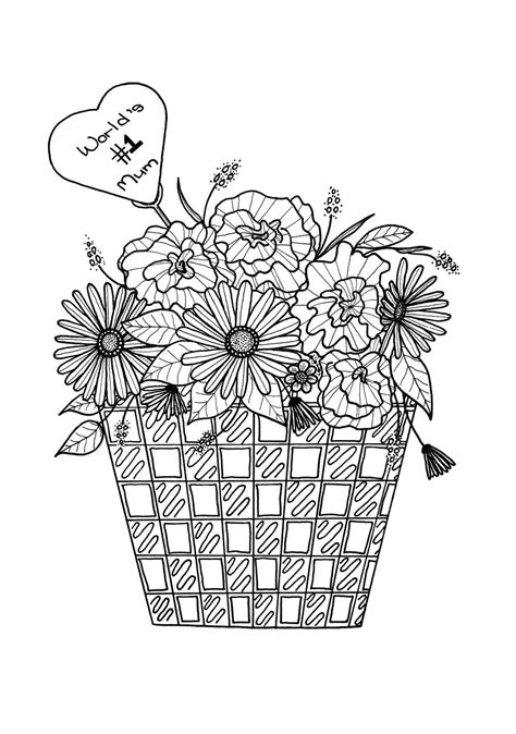 Happy mother's day coloring page : Flower Basket Mother's Day Coloring Page | FaveCrafts.com