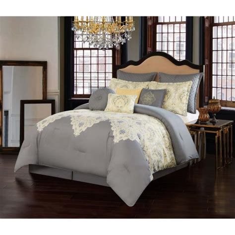 Shop over 260 top yellow comforter and earn cash back all in one place. Queen King Gray Grey Yellow Damask Lace Medallion 10 pc ...