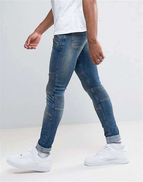 Asos Denim Tall Super Skinny Jeans With Double Zip And Biker Details In