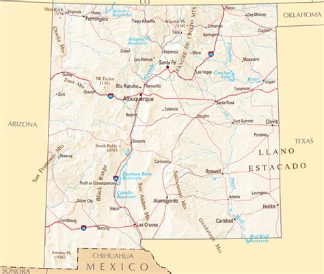 Large Map Of New Mexico State With Relief Highways And Major Cities