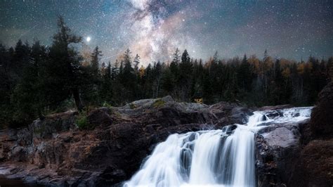 Waterfall Milky Way Stars During Nighttime 4k Hd Nature Wallpapers Hd