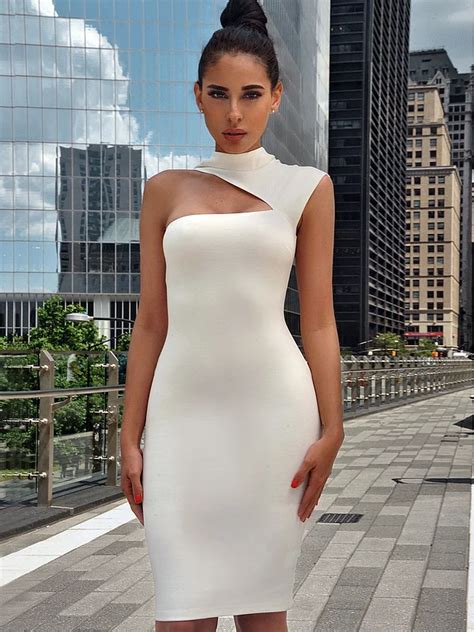 New Style Ladies Hl Bandage Dress Sexy One Shoulder Bodycon Mini Dress Club Party Dressbandage