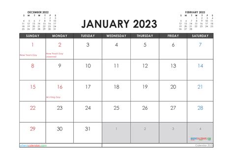 Free Printable January 2023 Calendar 12 Templates Calendar Download