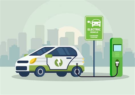 Premium Vector Cartoon Illustration Electric Car On Charging