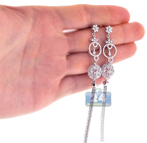 Latest light weight gold earrings designs | gold jhumka,hoop earrings collections. Womens Diamond Long Dangle Earrings 18K White Gold 1.27 ct 4"