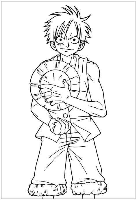 Monkey D. Luffy holding his hat - One Piece Coloring Pages