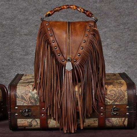 Western Womens Vintage Boho Bags Leather Crossbody Fringe Handbags Hip