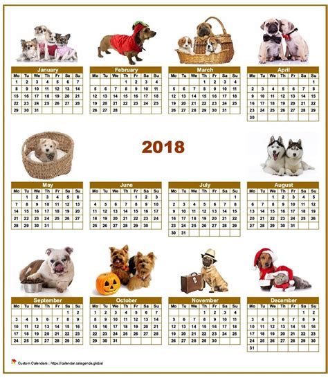 Calendar 2018 Annual Special Dogs With 10 Photos Calendrier Annuel