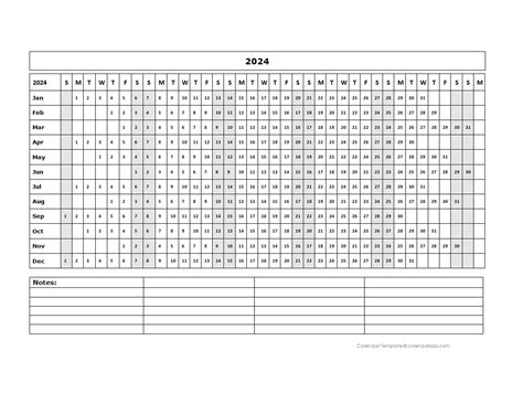 2024 Blank Landscape Yearly Calendar Template Free Printable Templates