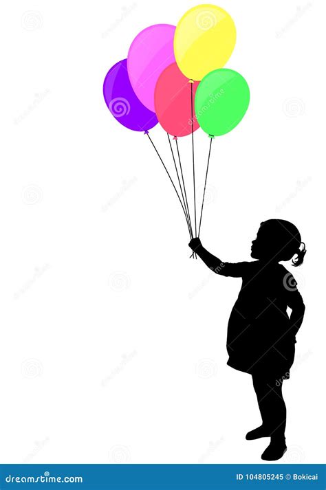 Petite Fille Tenant La Silhouette Colorée De Ballons Illustration De