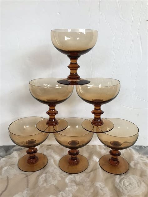 Vintage Set Of 6 Tall Sherbet Glasses Imperial Glass Etsy Imperial Glass Amber