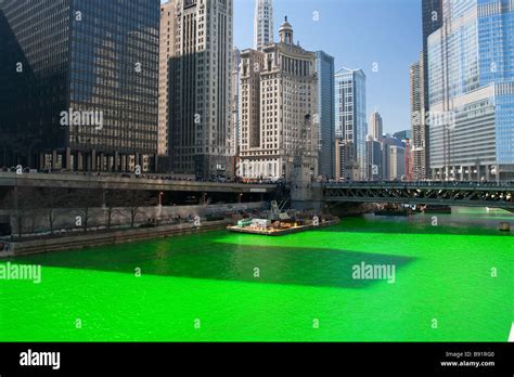 Chicago River Being Dyed Green For St Patricks Day Celebration