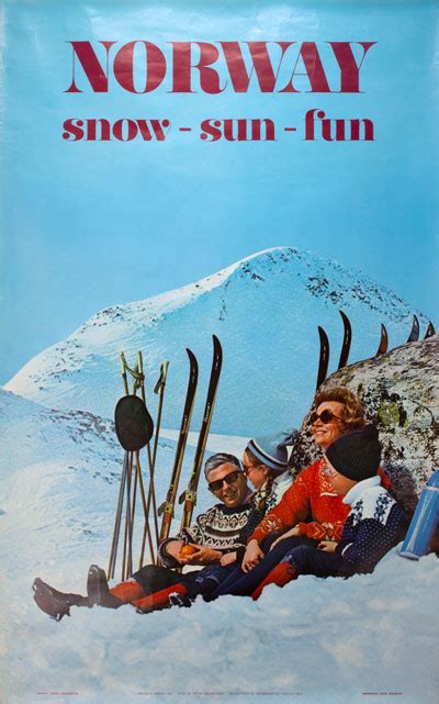 Original Vintage Poster Norway Ski Poster Snow Sun Fun 1970 Designed