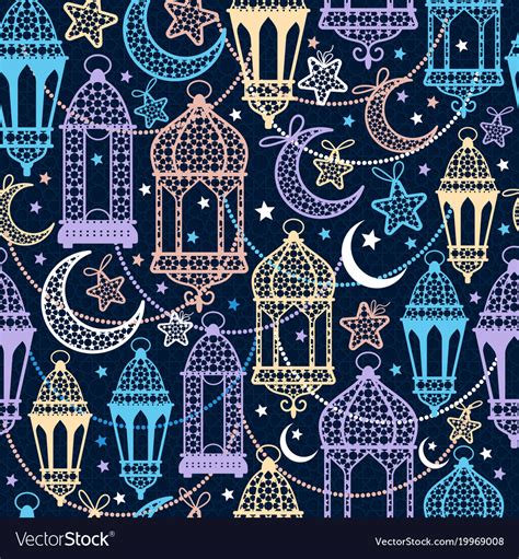 Seamless Pattern Ramadan Kareem Lanterns Happy Vector Image