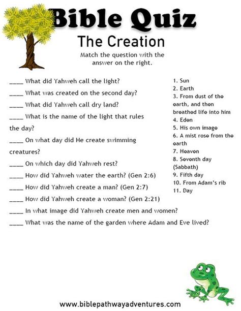 Free Bible Quiz For Kids The Creation Bible Study