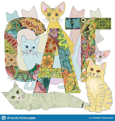Cat De La Palabra Con El Dibujo Del Gatos Objetos Decorativos Del