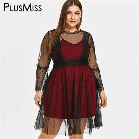Plusmiss Plus Size 5xl Sexy Lace Mesh Sheer Dress Xxxxl Xxxl Xxl Women