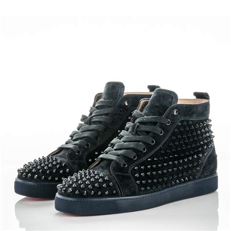 Christian Louboutin Mens Suede Louis Spikes Flat Sneakers 45 Nuit 177919