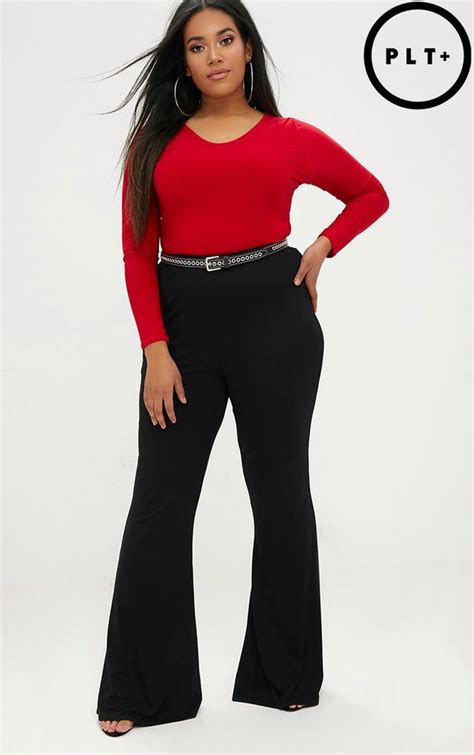 Plus Black Basic Flared Trousers Plus Size Outfits Plus Size Clothes