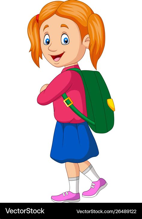 Cartoon Happy School Girl Carrying Backpack Vector Image